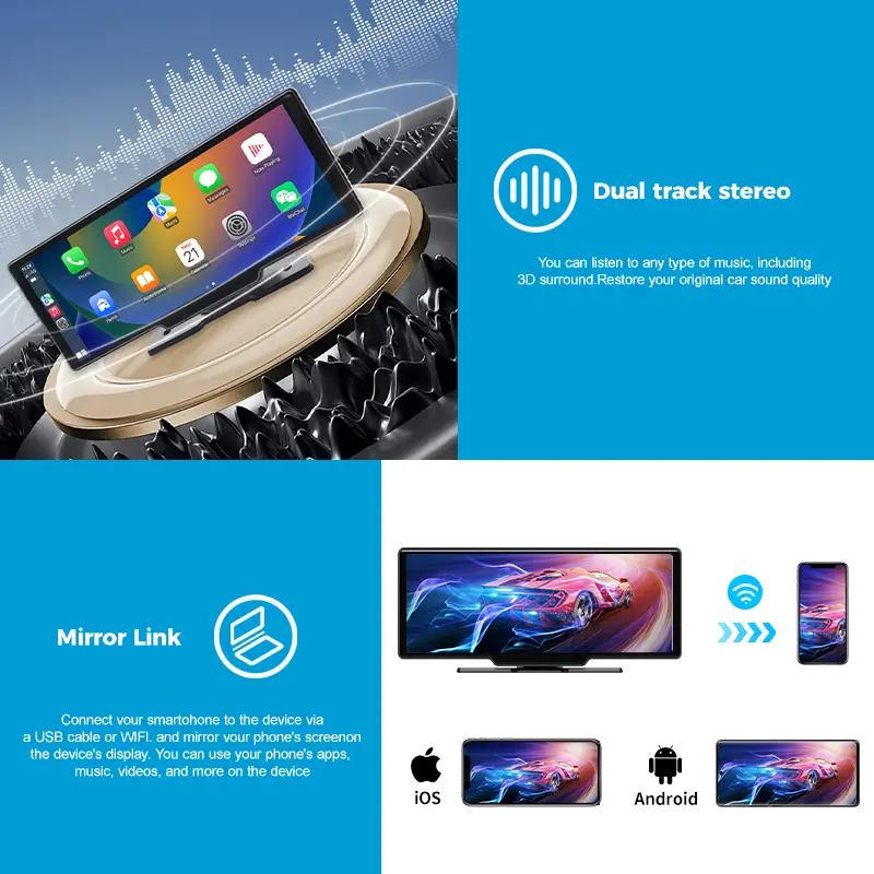 Maustor 10.26英寸无线Carplay安卓自动IPS触摸屏支持调频辅助便携式汽车DVD播放器安卓汽车屏幕 - 图片 4