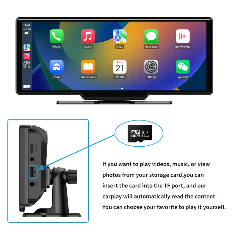 Maustor 10.26英寸无线Carplay安卓自动IPS触摸屏支持调频辅助便携式汽车DVD播放器安卓汽车屏幕 - 图片 5